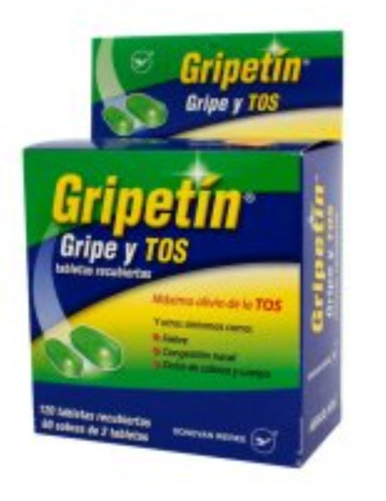 Gripetin,  gripa y tos, 60 sobres x 2 cápsulas