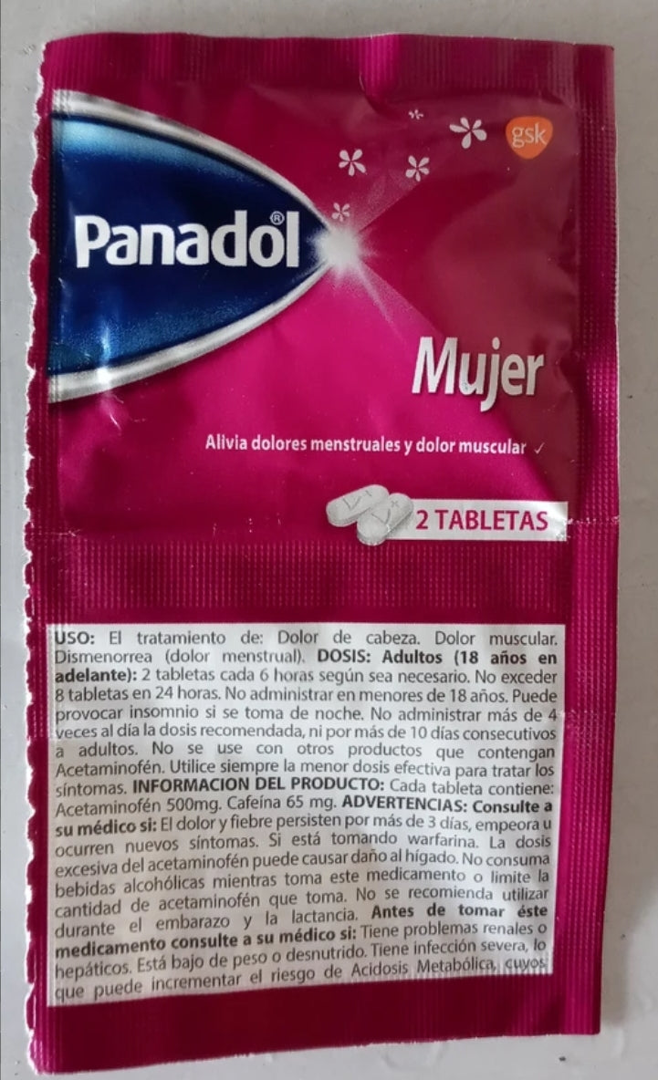 Panadol mujer display, 52 tablets para colicos menstrual