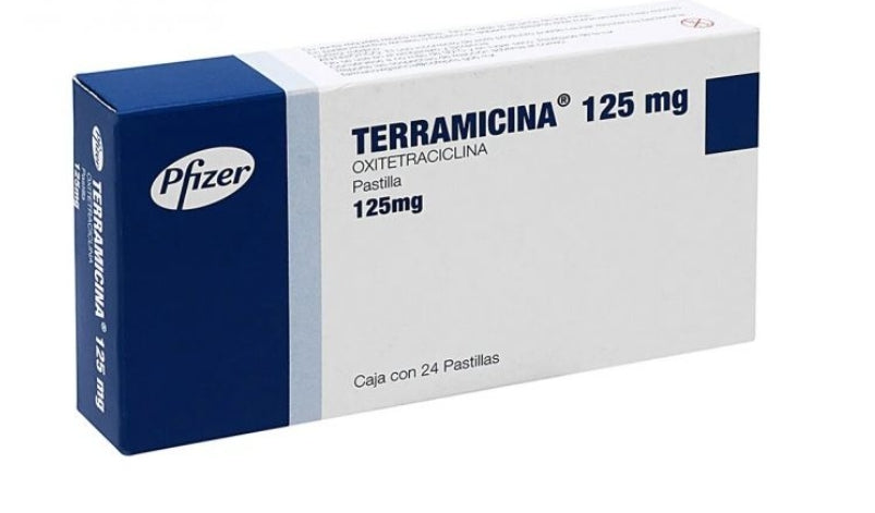 Terramicina 125mg, 24 pastillas masticables, para dolor de garganta